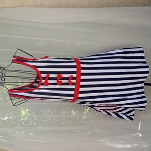 Women's Summer Dress  Blue & White Striped  with Embroidered  Octopus XL NEW